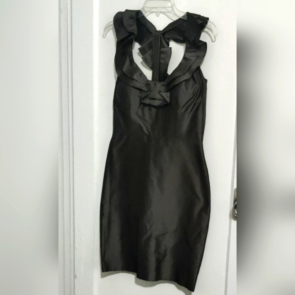 Lynn Lugo dark gray metallic look silk dress size 8